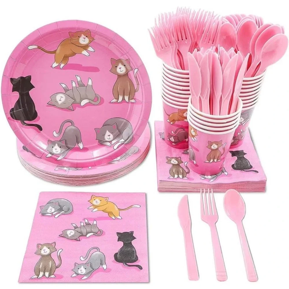 Pink Cat Party Supplies Set Birthday Party